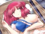  blush boat breast_slip breasts closed_eyes hair_bobbles hair_ornament large_breasts nipples nori_tamago one_breast_out onozuka_komachi red_hair short_hair sleeping solo touhou two_side_up watercraft 