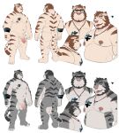 &lt;3 anthro arm_tattoo arm_tuft balls beard belly biceps black_stripes brown_hair brown_stripes butt chest_tattoo chubby_anthro chubby_male cjk_character claws ear_piercing ear_ring elbow_tuft eyewear facial_hair facial_piercing felid finger_claws foreskin front_view fur genitals glasses grey_body grey_eyes grey_fur hair hi_res humanoid_genitalia humanoid_penis jewelry looking_at_viewer male mammal model_sheet navel necklace nipple_piercing nipple_ring nipples nose_piercing nose_ring nude pantherine pecs penis piercing rear_view ring_piercing septum_piercing septum_ring side_view simple_background solo standing striped_body striped_fur stripes taika_(nekoritaika) takahirosi tan_body tan_fur tattoo tiger toe_claws tongue tongue_out tuft update vein veiny_penis white_background