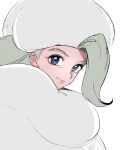 1girl absurdres blonde_hair blue_eyes commentary_request fur_hat hat highres long_hair looking_at_viewer mature_female melony_(pokemon) mityubi pokemon pokemon_swsh scarf simple_background smile solo sweater upper_body ushanka white_background white_headwear white_scarf white_sweater 