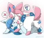 2023 3_toes :3 ambiguous/ambiguous ambiguous_gender blue_body blue_ears blue_eyes blue_fur blue_inner_ear blue_tail blue_tail_tip blush bow_(feature) butt canid colored digital_media_(artwork) digitigrade dipstick_tail duo eeveelution eye_contact featureless_crotch feet female/female_symbol female_(lore) female_symbol feral feral_on_feral full-length_portrait fur gender_symbol generation_4_pokemon generation_6_pokemon glaceon huaxian kemono leg_markings looking_at_another looking_at_partner lying mammal markings monotone_tail multicolored_body multicolored_ears multicolored_fur multicolored_tail nintendo on_back on_top one_eye_closed open_mouth open_smile pawpads pictographics pink_background pink_body pink_ears pink_fur pink_pawpads pink_tail pokemon pokemon_(species) portrait quadruped ribbon_coil ribbons sexuality_symbol shaded side_view simple_background smile socks_(marking) speech_bubble sylveon symbol tail tail_around_leg tail_around_partner tail_coil tail_markings toes tsundere two_tone_body two_tone_ears two_tone_fur two_tone_tail white_body white_fur