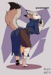 absurd_res alex_art&#039;s anthro canid canine canis clothed clothing corsac_fox digital_media_(artwork) dreamworks english_text female female/female fox fur hi_res kung_fu_panda looking_at_viewer mammal pose simple_background smile solo tail text thick_thighs zhen_(kung_fu_panda)