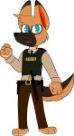 2017 3_toes 4_fingers alpha_channel anthro barefoot biped black_belt black_necktie black_nose blue_eyes bottomwear brown_body brown_bottomwear brown_clothing brown_countershading brown_ears brown_fur brown_hair brown_markings brown_pants brown_tail brown_tuft bulletproof_vest canid canine canis chokovit_(artist) clothed clothed_anthro clothed_male clothing colored countershade_face countershade_feet countershade_fur countershade_hands countershade_tail countershading digital_drawing_(artwork) digital_media_(artwork) dipstick_ears dog_ears dog_tail domestic_dog english_text feet fingers fist fur german_shepherd glistening glistening_eyes green_clothing green_topwear green_vest hair herding_dog hi_res jacket jay_shepherd looking_at_viewer male mammal markings multicolored_ears necktie no_pupils pants pastoral_dog police police_baton police_dog police_officer police_uniform prick_ears red_inner_ear sheriff shirt simple_background solo standing tail tan_body tan_clothing tan_countershading tan_jacket tan_topwear text text_on_clothing text_on_topwear text_on_vest toes topwear transparent_background uniform vest walkie-talkie white_clothing white_shirt white_topwear yellow_text