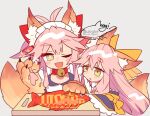  animal_ear_fluff animal_ears animal_hands bell blush cat_paws cutting_board fate/grand_order fate/samurai_remnant fate_(series) fish fox_ears fox_girl fox_tail japanese_clothes kimono long_hair neck_bell negi_(ulog&#039;be) one_eye_closed pink_hair tail tamamo_(fate) tamamo_aria_(fate) tamamo_cat_(fate) tamamo_cat_(third_ascension)_(fate) yellow_eyes 