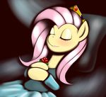  bed clothed clothing crown curtains dress equine eyes_closed female flower fluttershy_(mlp) friendship_is_magic fur hair hi_res horse kloudmutt lipstick lying makeup mammal my_little_pony on_back pillow pink_hair pony rose simple_background sleeping sleeping_beauty solo yellow_fur 