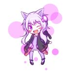  1girl animal_ear_fluff animal_ear_hood animal_ears ankle_cuffs black_footwear black_hood black_jacket black_sleeves blush_stickers bubble cat_ears commentary_request deformed dress eyelashes fake_animal_ears frilled_dress frills hair_ornament hair_over_shoulder hood hood_down hooded_jacket jacket kemonomimi_mode long_sleeves low_twintails one_eye_closed open_mouth purple_dress purple_eyes purple_hair purple_thighhighs rabbit_ears shiroino_(shirayuki_mutsuki) shoes short_dress simple_background smile solo striped_clothes striped_dress striped_thighhighs teeth thighhighs twintails upper_teeth_only vertical-striped_clothes vertical-striped_dress vertical-striped_thighhighs vocaloid voiceroid white_background yuzuki_yukari zettai_ryouiki 