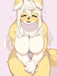 anthro areola big_breasts blush breasts canid canine canis female fur hair hi_res kame_3 mammal nipples nude simple_background solo white_body