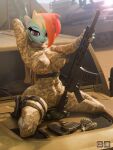 absurd_res anthro army big_breasts big_butt bodysuit breasts butt camo clothing degen3d desert female friendship_is_magic gun hasbro hi_res my_little_pony rainbow_dash_(mlp) ranged_weapon skinsuit soldier solo straps tagme tank tight_clothing vehicle warrior weapon