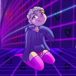 abstract_background baggy_clothing baggy_sweater baggy_topwear black_eyelashes blue_clothing blue_sweater blue_topwear blush bulge clothed clothing eyebrows eyelashes footwear hair human knee_highs knee_socks kneeling legwear looking_away looking_up male mammal partially_clothed pupils purple_knee_socks purple_pupils pyrocynical socks solo sweater topwear unknown_artist white_blush white_body white_eyebrows white_hair white_sclera white_skin