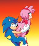 2024 amy_rose anthro anus blue_body blush bodily_fluids bottomless butt clothed clothing cum duo ejaculation eulipotyphlan extraspecialzone female footwear genital_fluids genitals gloves green_eyes hair handwear hedgehog hi_res male male/female mammal mostly_nude multicolored_body pink_body pink_hair pussy sega shoes simple_background sonic_the_hedgehog sonic_the_hedgehog_(series) sweat tan_body two_tone_body