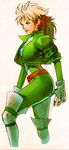  arms_at_sides belt bengus bodysuit boots breasts brown_hair cropped_legs gloves green_bodysuit green_eyes headband highres jacket lips marvel medium_breasts multicolored_hair official_art profile rogue_(x-men) simple_background sketch solo unitard white_background white_hair x-men 