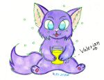 2020 blue_eyes domestic_cat felid feline felis looking_at_viewer mammal purple_body tongue tongue_out traditional_media_(artwork) valerian