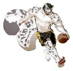 anthro ball basketball_(ball) bottomwear claws clothing felid fur hi_res male mammal muscular nipples pantherine scar shirtless shorts snow_leopard solo teeth white_body white_fur yuntian zong_wumi