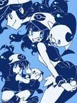  baseball_cap blue_background denim denim_shorts gen_5_pokemon hat mariemon oshawott pokemon pokemon_(creature) pokemon_(game) pokemon_bw ponytail shorts tegaki touko_(pokemon) 