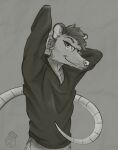 absurd_res american_opossum anthro eyewear glasses half_body hand_behind_head hi_res male mammal marsupial pinup pose raised_arms sketch smile smiling_at_viewer solo sydney_onmars virginia_opossum