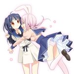  :d animal_ears blue_hair blush breasts bunny_ears copyright_request long_hair medium_breasts multiple_girls open_mouth panties pantyshot pink_hair piyodera_mucha profile red_eyes simple_background smile thighhighs two_side_up underwear white_background 