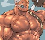  abs bara cropped facial_hair fighting_stance flexing_pecs large_pectorals looking_at_viewer male_focus mature_male medium_sideburns muscular muscular_male nipples nude one_piece pectorals ready_to_draw scar scar_on_face scar_on_forehead shiny_skin short_hair sideburns_stubble smoker_(one_piece) sparse_stubble stitches stubble terujirou_(masateruteru) thick_neck tsurime unfinished upper_body veiny_face veiny_neck white_hair 