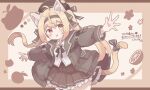  absurdres animal_ears blonde_hair bow cat_ears cat_girl cat_tail coat colon_br commission cowboy_shot hair_ribbon heterochromia highres long_hair long_sleeves open_mouth original red_eyes ribbon skeb_commission skirt tail tail_bow tail_ornament twintails yellow_eyes 