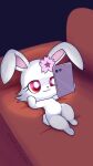 2022 accessory anthro cellphone chibi dakuromii electronics female flower flower_in_hair fur furniture genitals hair hair_accessory hi_res jewelpet lagomorph leporid looking_at_object looking_at_phone lying lying_on_sofa mammal nude on_back on_sofa phone plant purple_background pussy rabbit red_eyes ruby_(jewelpet) sanrio screen_glow sega sega_toys signature simple_background smartphone sofa solo tail white_body white_fur