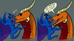 bite dragon duo feral hi_res male male/male open_mouth size_difference speech_bubble tacu teeth