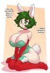&lt;3 animal_humanoid armwear big_breasts borvar breasts cleavage clothed clothing crossgender elbow_gloves english_text eyelashes female freckles_on_face glistening glistening_body glistening_clothing gloves green_clothing green_eyes green_hair green_legwear hair handwear hi_res huge_breasts humanoid izuku_midoriya kneeling lagomorph lagomorph_humanoid legwear leporid_humanoid mammal mammal_humanoid my_hero_academia rabbit_humanoid red_clothing red_gloves red_handwear red_legwear scut_tail short_hair short_tail solo submissive submissive_female tail text thick_thighs white_ears white_tail wide_hips