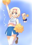  alice_margatroid blonde_hair blush cheerleader doll green_eyes matching_shanghai midriff navel open_mouth pom_poms shanghai_doll short_hair solo touhou tyokomona 