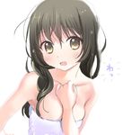  blush breasts copyright_request highres light_smile long_hair looking_at_viewer medium_breasts naked_towel open_mouth piyodera_mucha simple_background solo towel white_background 