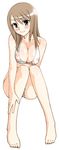  barefoot bikini blue_eyes blush breasts brown_hair cleavage copyright_request feet large_breasts solo swimsuit unagimaru 