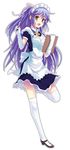  bad_id bad_pixiv_id blush copyright_request elbow_gloves gloves green_eyes long_hair maid purple_hair smile solo thighhighs urichi waitress 