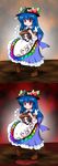 artist_request blood blue_hair food fruit hat highres hinanawi_tenshi keystone non-web_source peach red_eyes rope sequential shide shimenawa touhou 