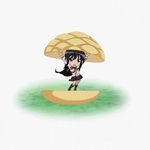  animated animated_gif black_hair bread chibi dancing food lowres melon_bread parody sazae-san shakugan_no_shana shana solo thighhighs 