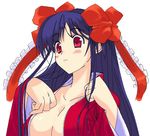  aonagi_hayate bad_id bad_pixiv_id blue_hair blush bow breasts cleavage hair_bow hair_ribbon japanese_clothes kimono large_breasts long_hair original red_eyes ribbon solo 