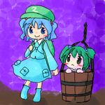  bucket in_bucket in_container kawashiro_nitori kisume lowres multiple_girls neki-t oekaki touhou two_side_up wooden_bucket 