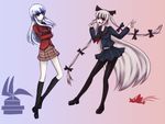  alternate_costume asa_inu fujiwara_no_mokou kamishirasawa_keine multiple_girls pantyhose school_uniform touhou 