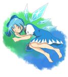  blue_hair bow cirno ribbon sasoribi-dekine short_hair sleeping solo touhou wings 