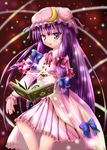  book bow hat hexagram highres kisaragi_miyu long_hair magic_circle patchouli_knowledge pink_bow purple_hair ribbon solo touhou 