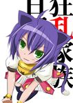  ahoge animal_ears bell bell_collar black_legwear cat_ears cat_tail collar dress from_above g-ist green_eyes jingle_bell kyouran_kazoku_nikki looking_up midarezaki_kyouka purple_hair short_hair smile solo tail thighhighs wristband zettai_ryouiki 