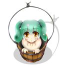  bucket green_hair in_bucket in_container kisume nude solo te.to.ra touhou wooden_bucket 