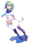  flower glasses green_hair leaf_girl monster_girl nanakusa original red_eyes school_uniform serafuku simple_background solo tail thighhighs 