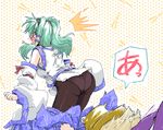  a ass blush green_hair kochiya_sanae moriya_suwako multiple_girls panties panties_under_pantyhose pantyhose takana_shinno torn_clothes touhou underwear 