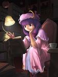  book hat highres library long_hair patchouli_knowledge purple_hair ribbon solo touhou voile yukiman 