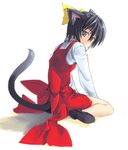  animal_ears black_hair cat_ears cat_tail grey_eyes minamino_kanata original ribbon short_hair solo tail 