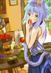  animal_ears bad_id bad_pixiv_id cat_ears cat_tail eating food fruit highres kitchen looking_back original room solo suya tail vegetable window yellow_eyes 