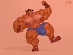 2022 abs activision anthro bandicoot bottomwear bulge clothing crash_bandicoot crash_bandicoot_(series) cutoffs denim denim_bottomwear denim_clothing fingerless_gloves footwear gabgbb gloves handwear hi_res male mammal marsupial muscular muscular_anthro muscular_male nipples pecs pubes shirtless shoes shorts solo