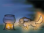 baking burned cake canid canine cooking dessert female feral fire food fox foxparks hi_res mammal pal_(species) palworld pocketpair solo tired_eyes yuumisocute