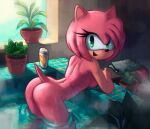 amy_rose anthro aoncyth bath black_eyelashes black_nose breasts butt countershading eulipotyphlan eyelashes female fur green_eyes hair head_tuft hedgehog humanoid_hands looking_at_viewer mammal nude open_mouth open_smile pink_body pink_ears pink_fur pink_hair pink_tail plant plant_pot potted_plant pupils raised_tail rear_view sega shampoo shampoo_bottle short_tail side_boob smile solo sonic_the_hedgehog_(series) tail tan_body tan_countershading tan_inner_ear tan_skin towel tuft water wet