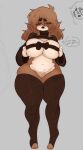 absurd_res anthro big_breasts bow_(feature) breasts brown_body brown_fur brown_hair canid canine canis clothing domestic_dog eyes_closed female front_view fur genitals hair hi_res huge_breasts legwear mammal neiliousdyson piper_(neiliousdyson) pussy skindentation slightly_chubby solo standing sweater thick_thighs thigh_highs topwear turtleneck wide_hips