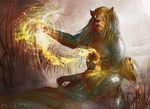  couple cyborg eyes_closed feline female glowing_eyes grass healing igor_kieryluk leaning lion looking_at_viewer magic male mane mirrodin on_back robot_arms sitting topless wotc 