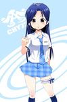  blue_hair headset idolmaster idolmaster_(classic) kisaragi_chihaya leg_garter mamezou necktie rough_time_school school_uniform skirt 