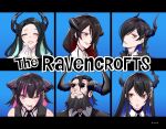  2boys 4girls aradia_ravencroft asymmetrical_horns black_hair black_suit blue_hair closed_eyes colored_inner_hair demon_horns family hair_over_one_eye highres hololive hololive_english horns kivo long_hair looking_at_viewer malpha_ravencroft malphis_ravencroft_ii mamarissa mole mole_under_each_eye mole_under_eye multicolored_hair multiple_boys multiple_girls multiple_moles nerissa_ravencroft nerissa_ravencroft_(1st_costume) one_eye_closed paparissa pink_eyes pink_hair red_eyes red_hair shirt short_hair smile suit the_brady_bunch tongue tongue_out very_long_hair virtual_youtuber white_shirt 