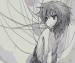  1other androgynous atoymk cable commentary empty_eyes film_grain greyscale highres korean_commentary kurohebi len&#039;en medium_hair monochrome no_headband no_mouth no_nipples other_focus sketch solo topless_other upper_body 